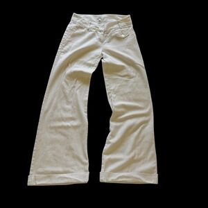 Cache Cream Herringbone Wide Leg Pants Cotton Low Rise Cuffed Trousers Womens 6